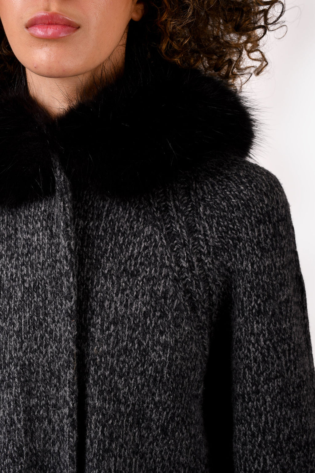 Prada Grey Wool Sweater with Fur Trim Size 36