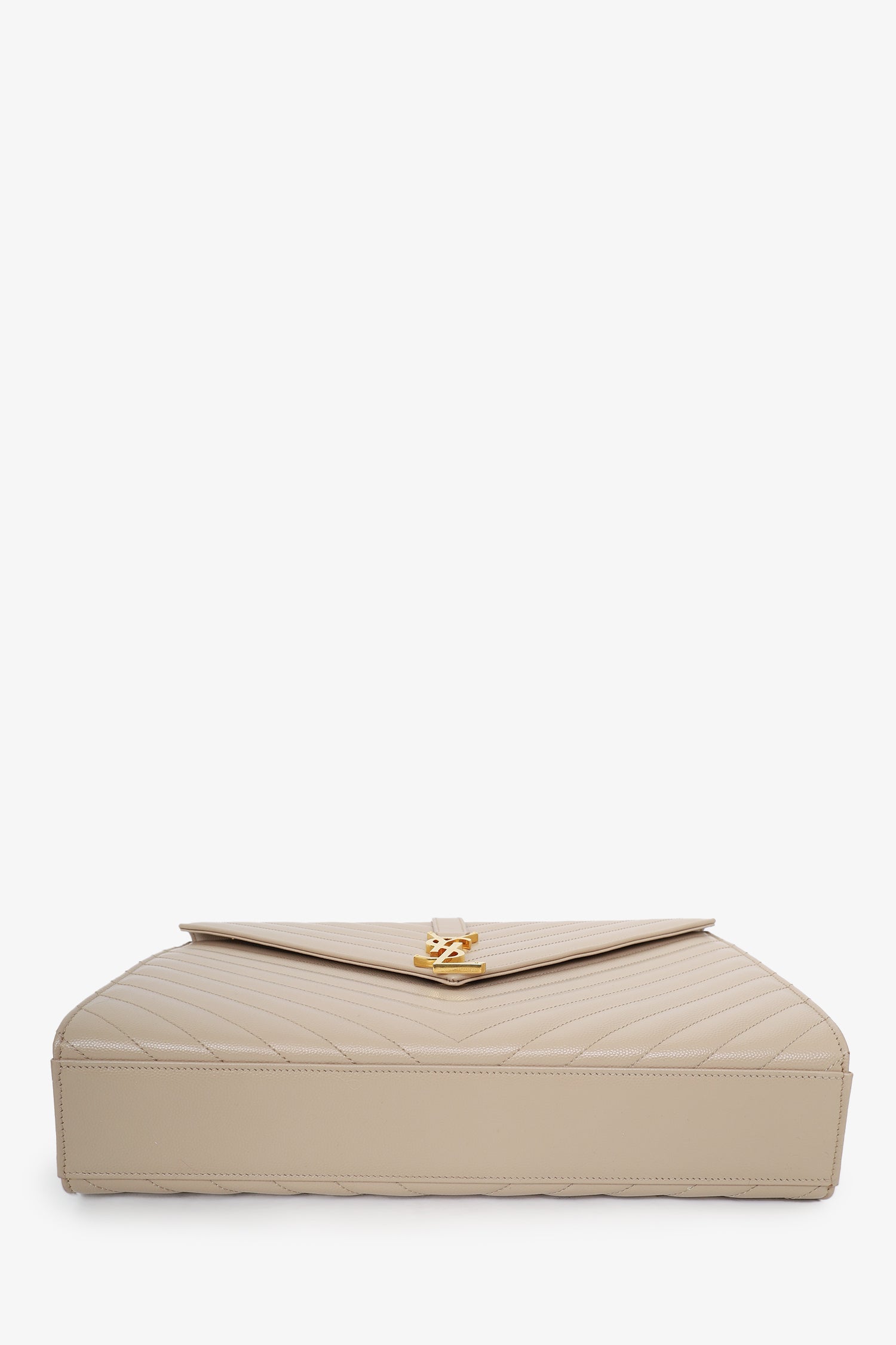 Saint Laurent Beige Grain De Poudre Matelasse Chevron Large Envelop Bag