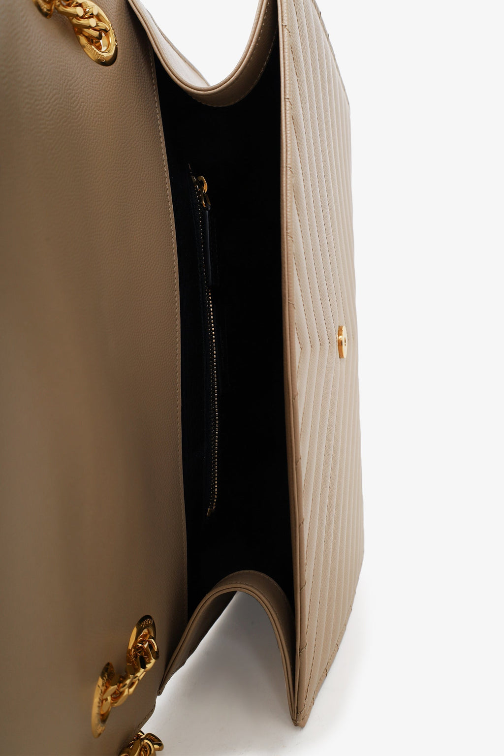 Saint Laurent Beige Grain De Poudre Matelasse Chevron Large Envelop Bag