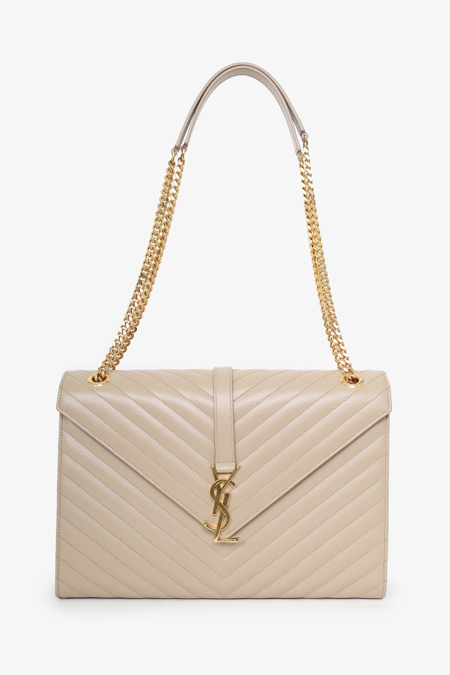 Saint Laurent Beige Grain De Poudre Matelasse Chevron Large Envelop Bag