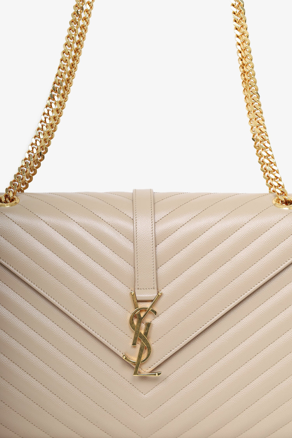 Saint Laurent Beige Grain De Poudre Matelasse Chevron Large Envelop Bag