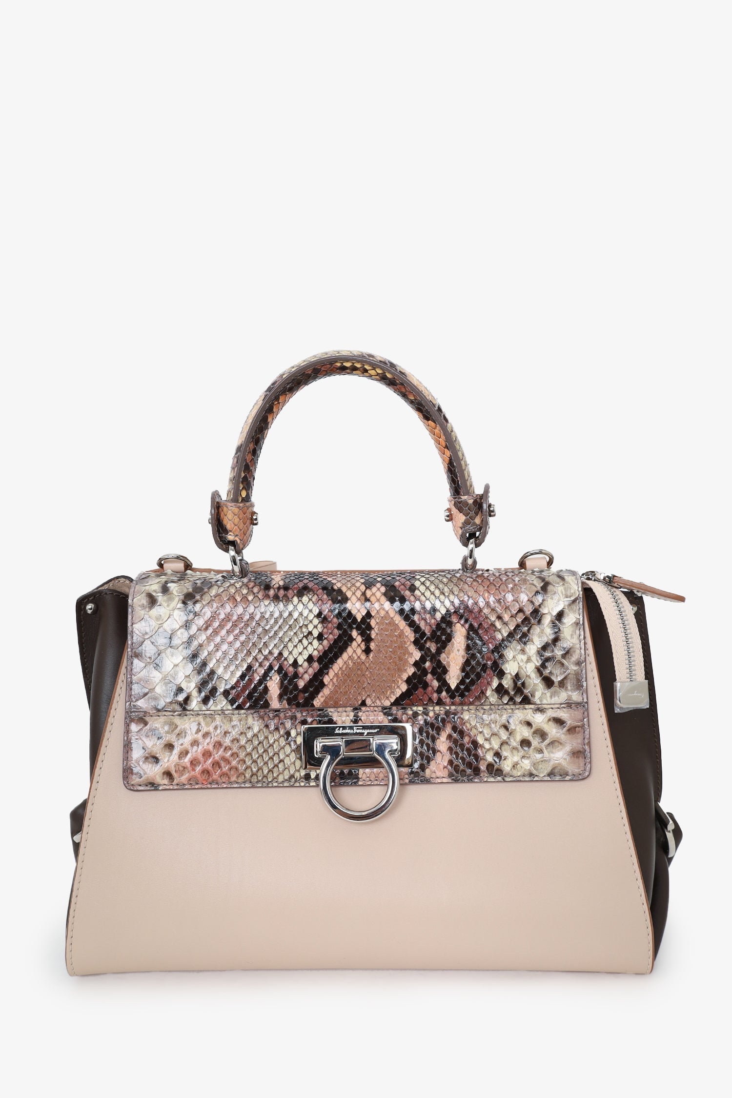 Salvatore Ferragamo Multicolor Leather/Python Medium Sofia Top Handle Bag with Strap