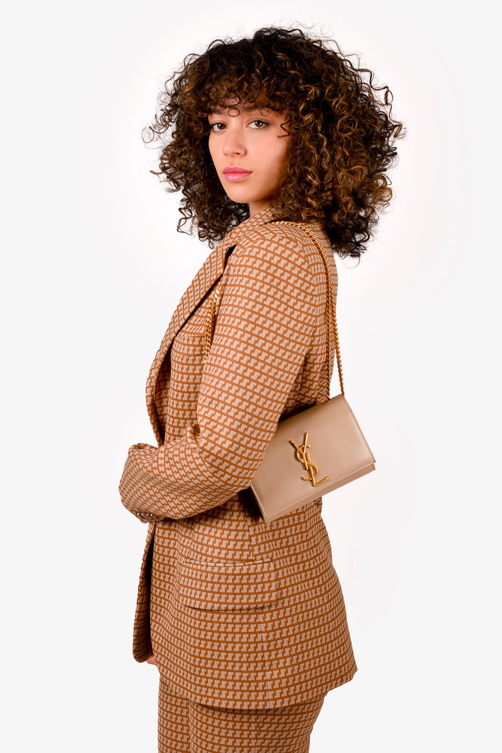 Saint Laurent Beige Leather Small Kate Crossbody
