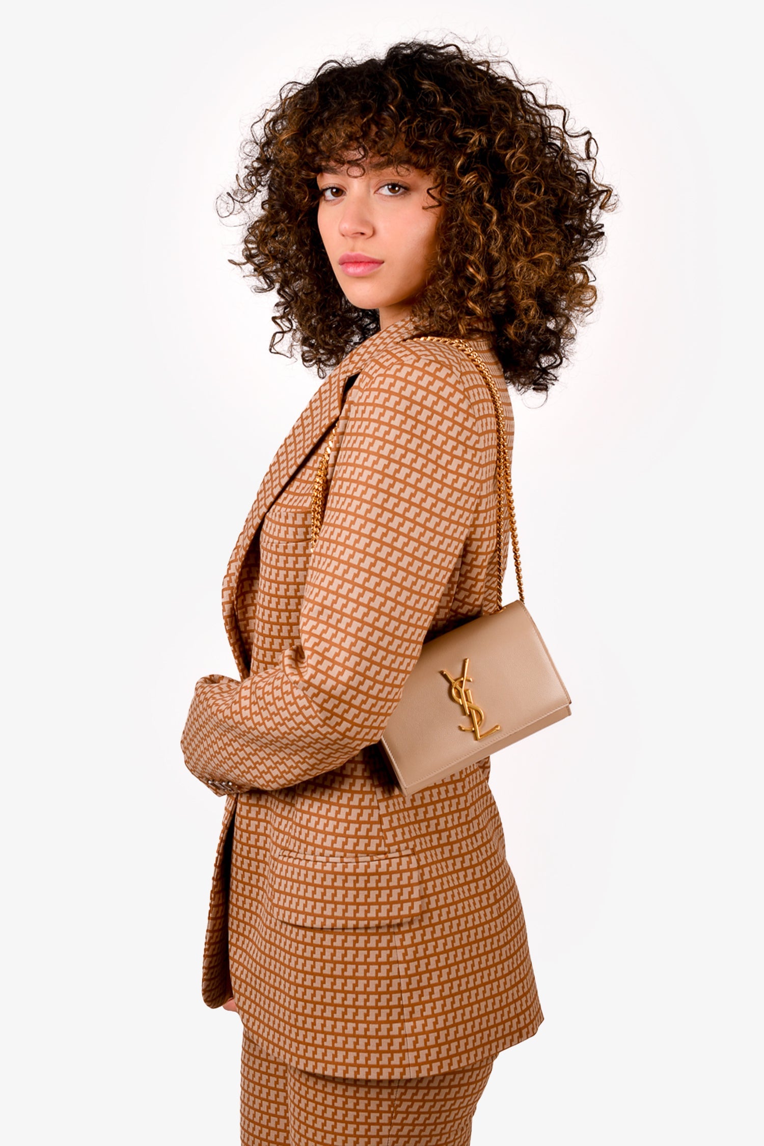 Saint Laurent Beige Leather Small Kate Crossbody