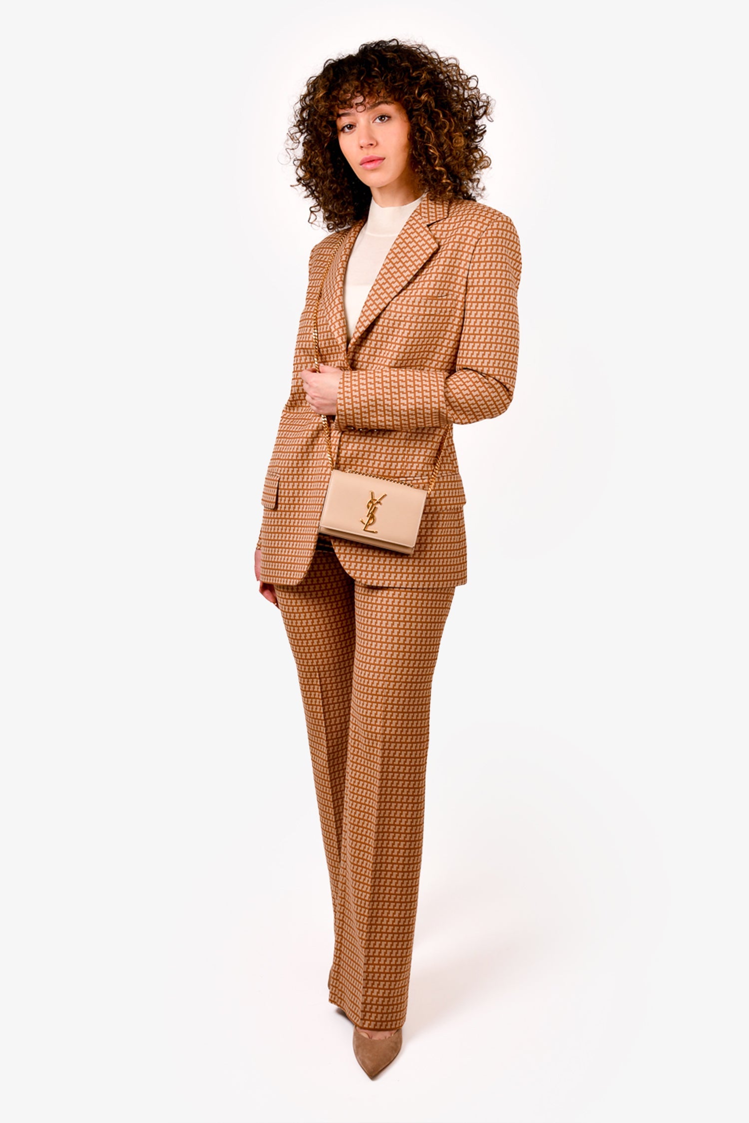 Saint Laurent Beige Leather Small Kate Crossbody