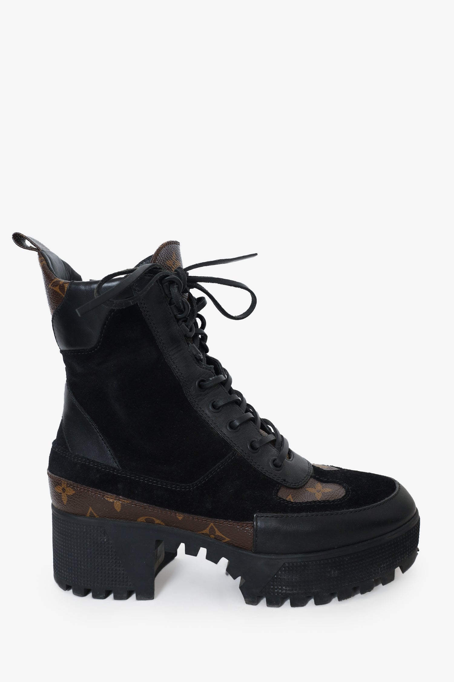 Louis Vuitton Black Monogram Leather/Suede Laureate Combat Boots Size 37.5