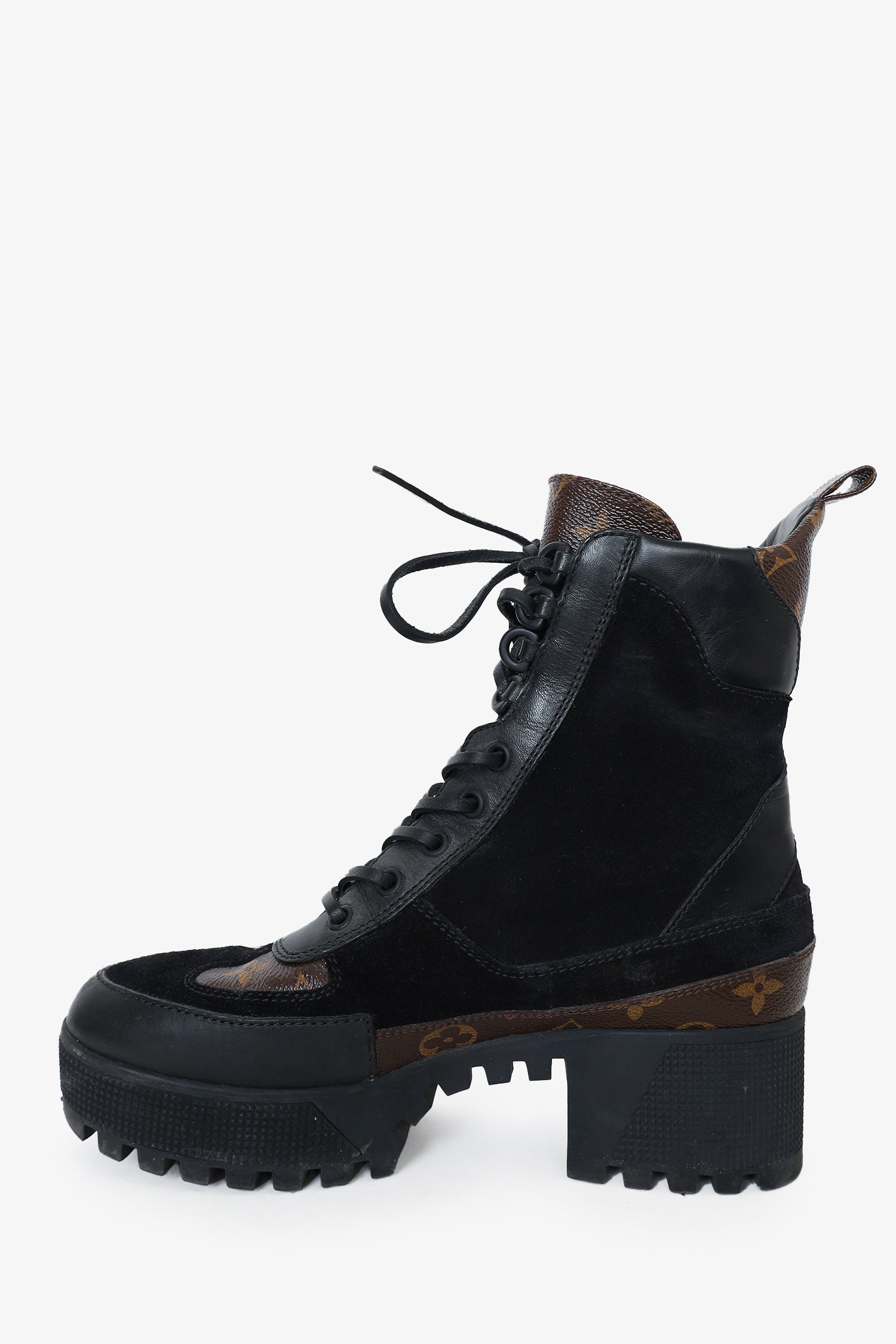 Louis Vuitton Black Monogram Leather/Suede Laureate Combat Boots Size 37.5