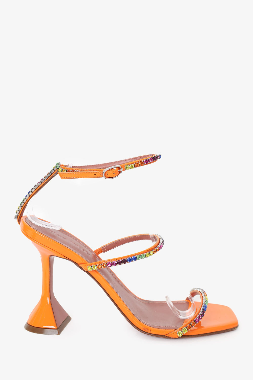 AMINA MUADDI Orange Patent Rhinestone 'Gilda' Sandals Size 37.5