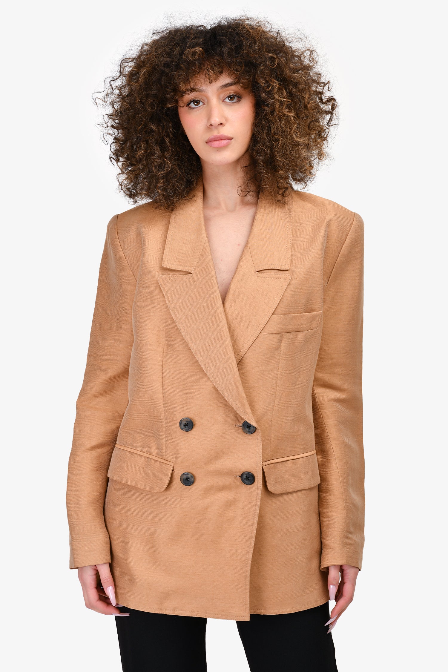 Smythe Brown Linen/Silk Double Breasted Blazer Size M
