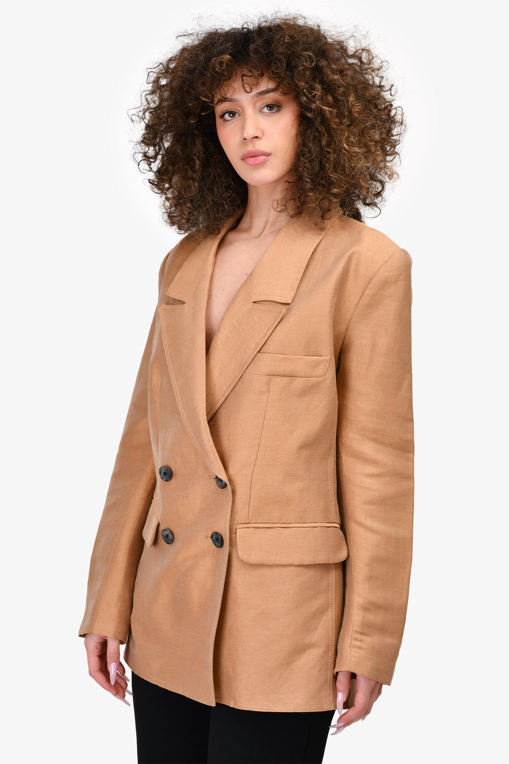 Smythe Brown Linen/Silk Double Breasted Blazer Size M