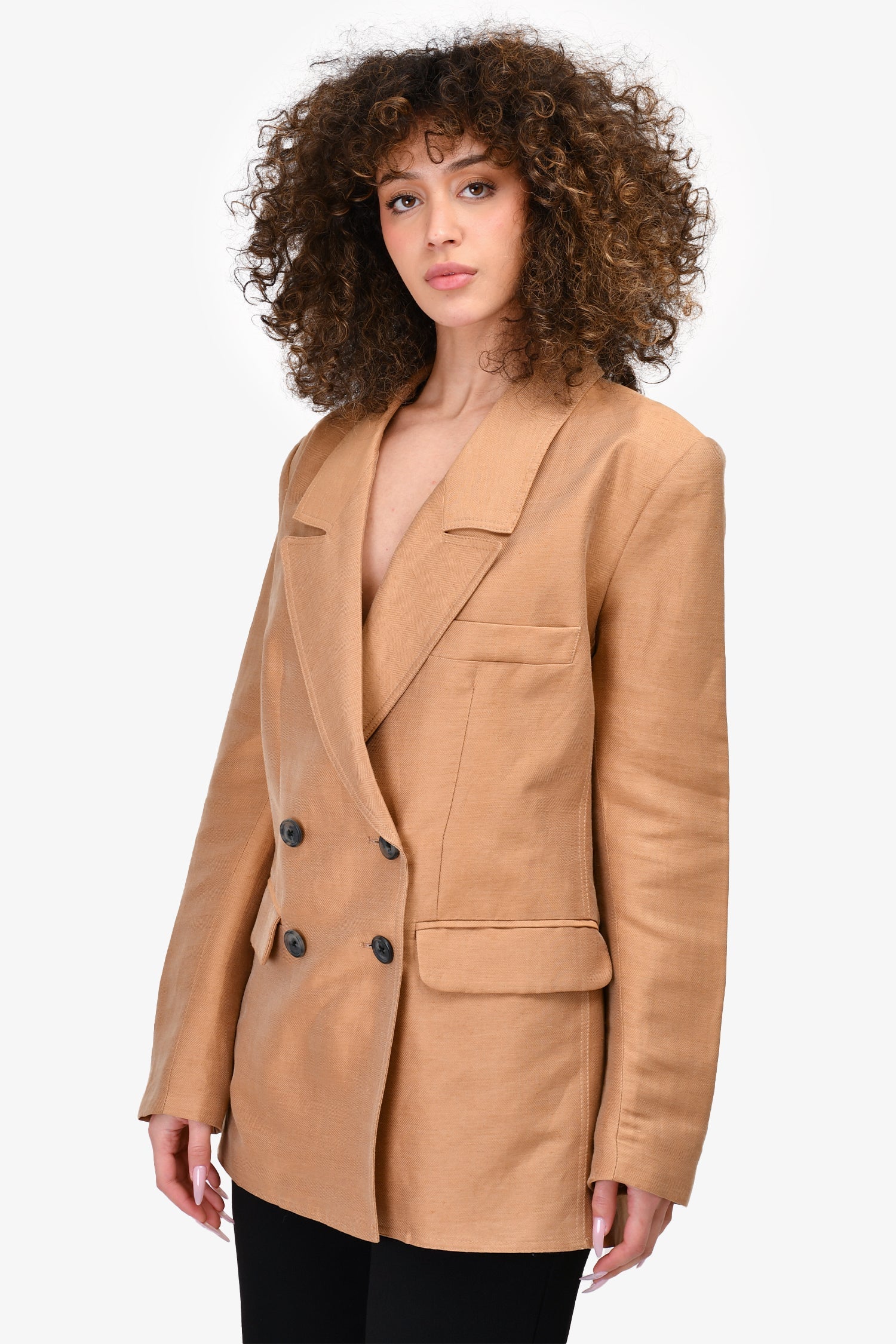 Smythe Brown Linen/Silk Double Breasted Blazer Size M