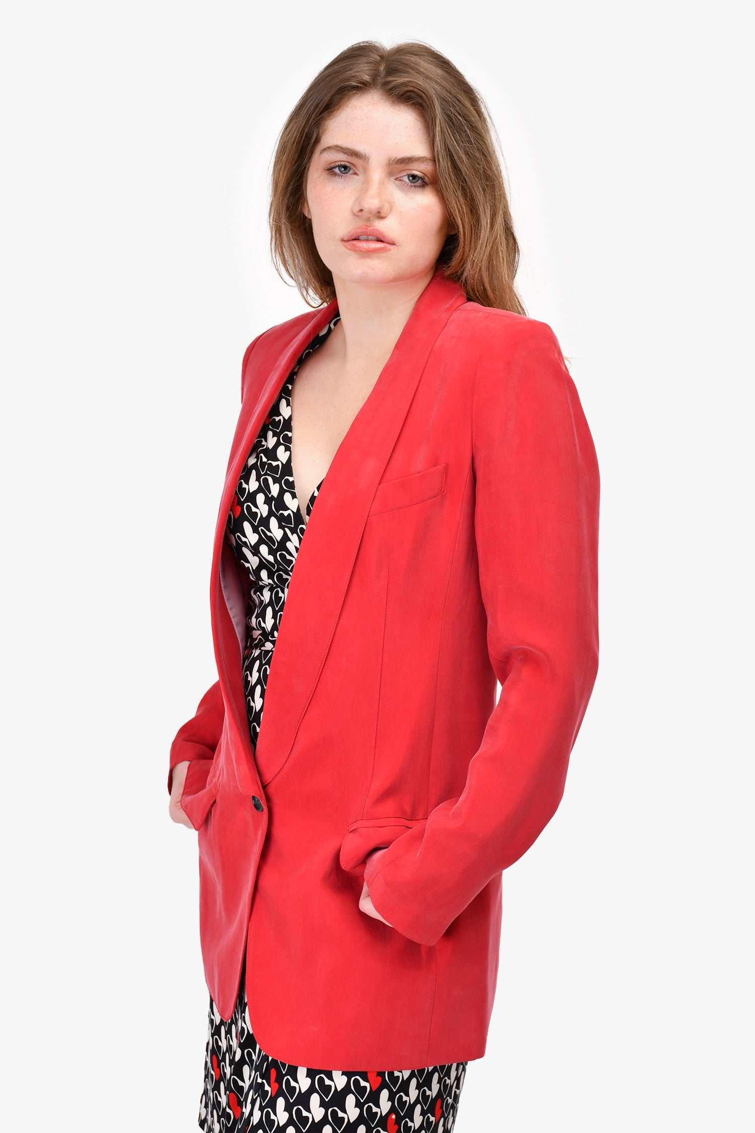 Smythe Red Longline Lapel Blazer Size 8 US