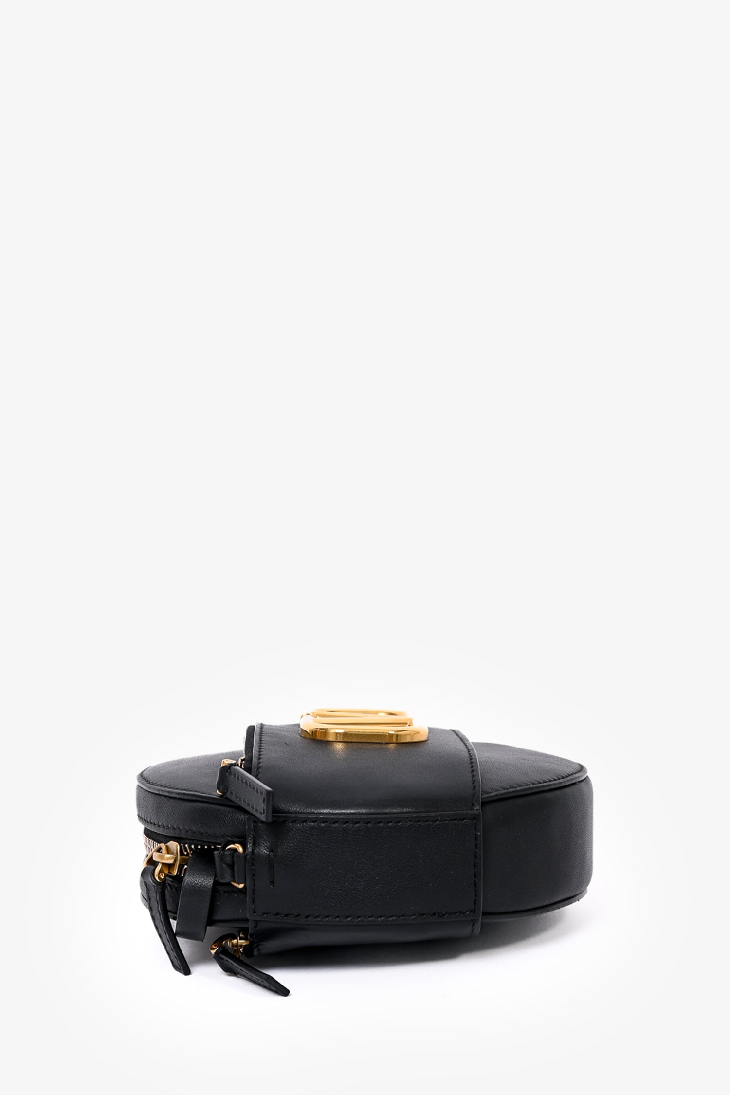 Valentino Black Leather Round V-Logo Crossbody Bag