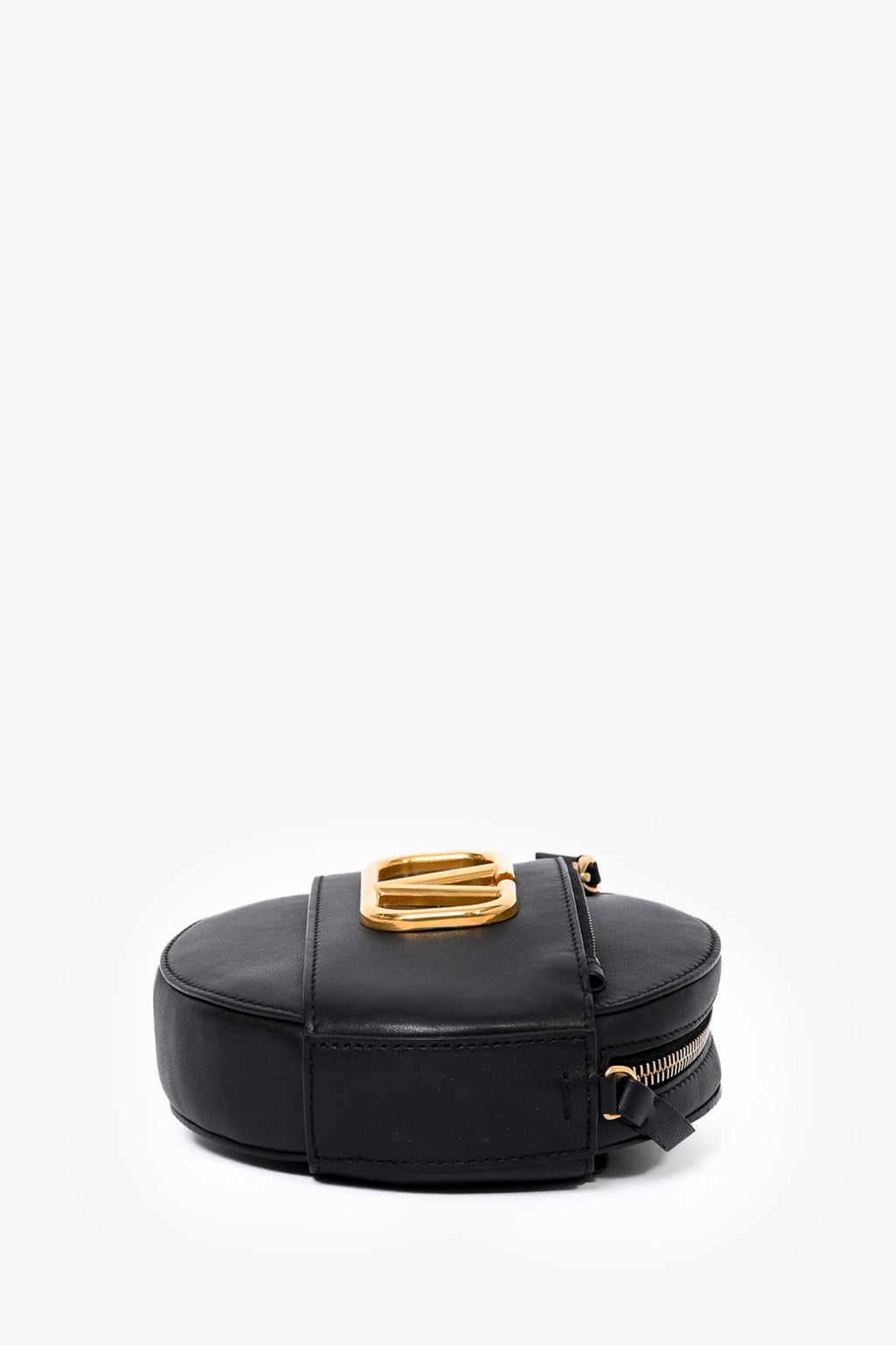 Valentino Black Leather Round V-Logo Crossbody Bag