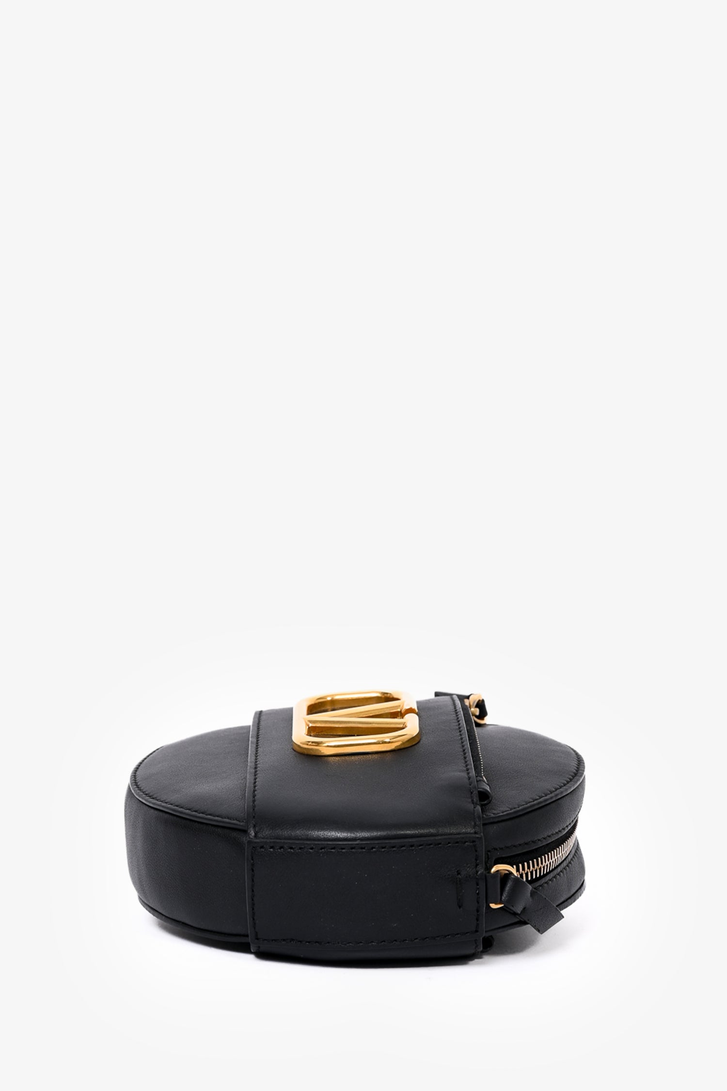 Valentino Black Leather Round V-Logo Crossbody Bag