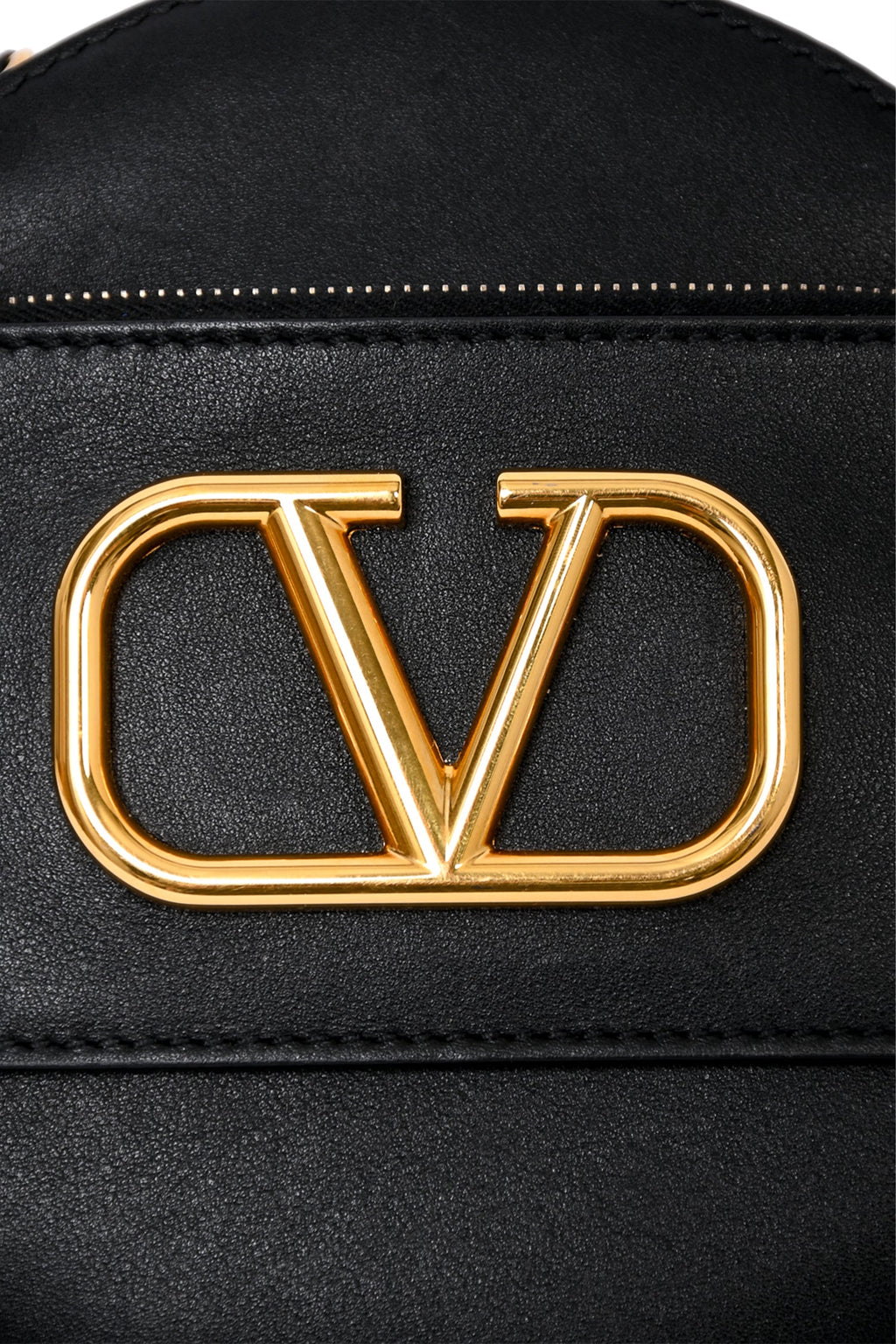 Valentino Black Leather Round V-Logo Crossbody Bag