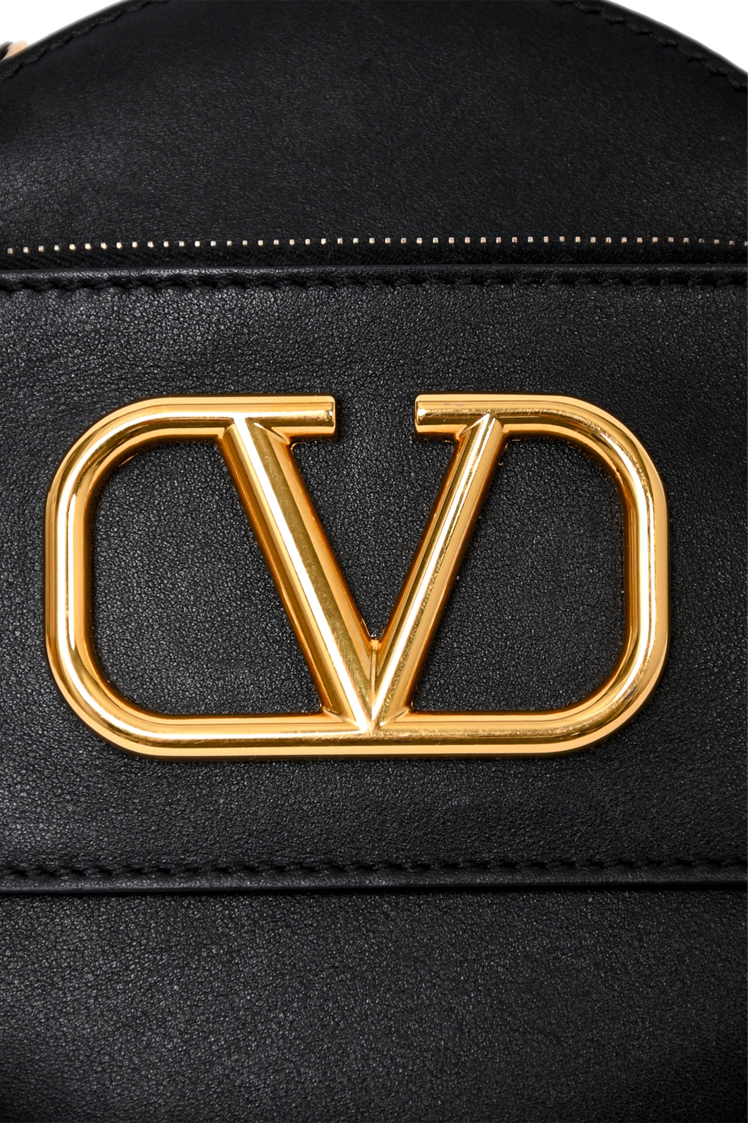 Valentino Black Leather Round V-Logo Crossbody Bag