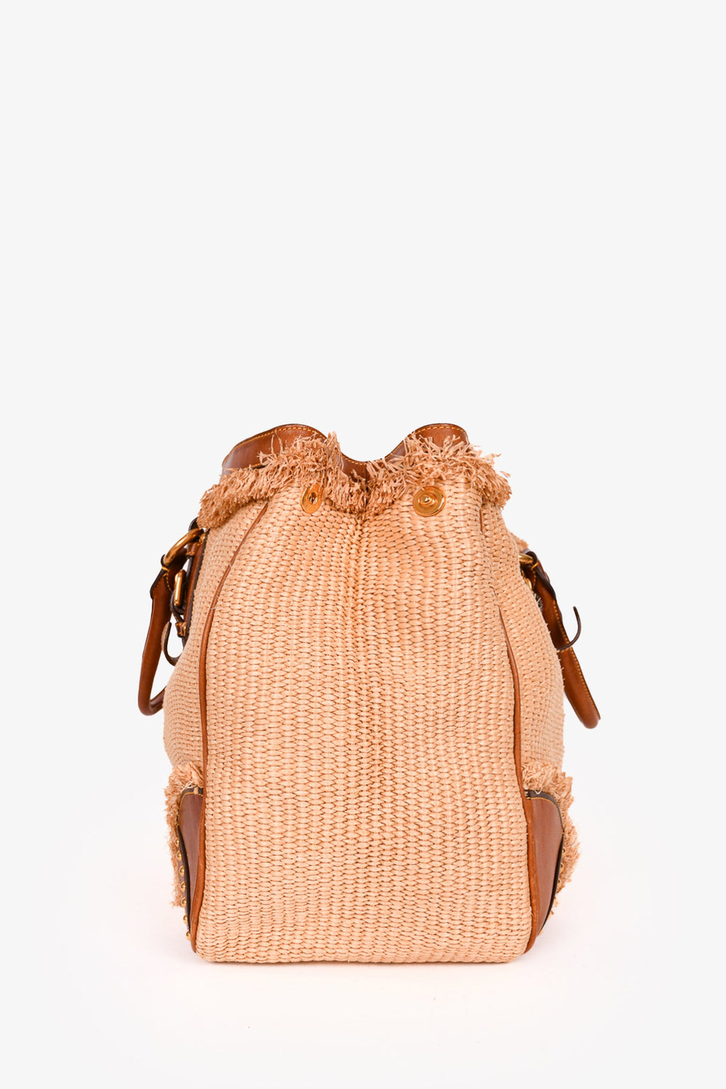 Prada Vintage Beige Raffia Leather Trimmed Tote with Strap