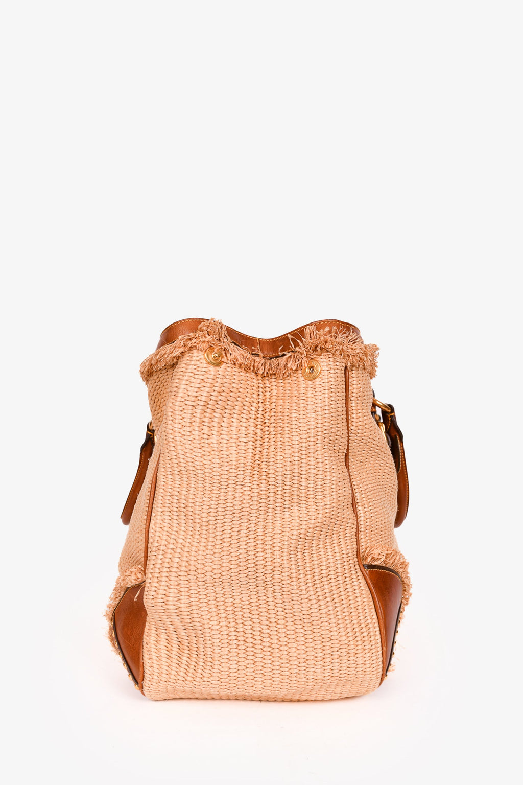 Prada Vintage Beige Raffia Leather Trimmed Tote with Strap