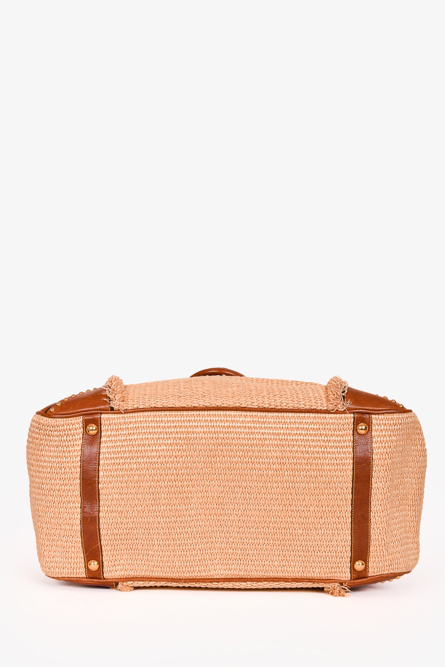 Prada Vintage Beige Raffia Leather Trimmed Tote with Strap