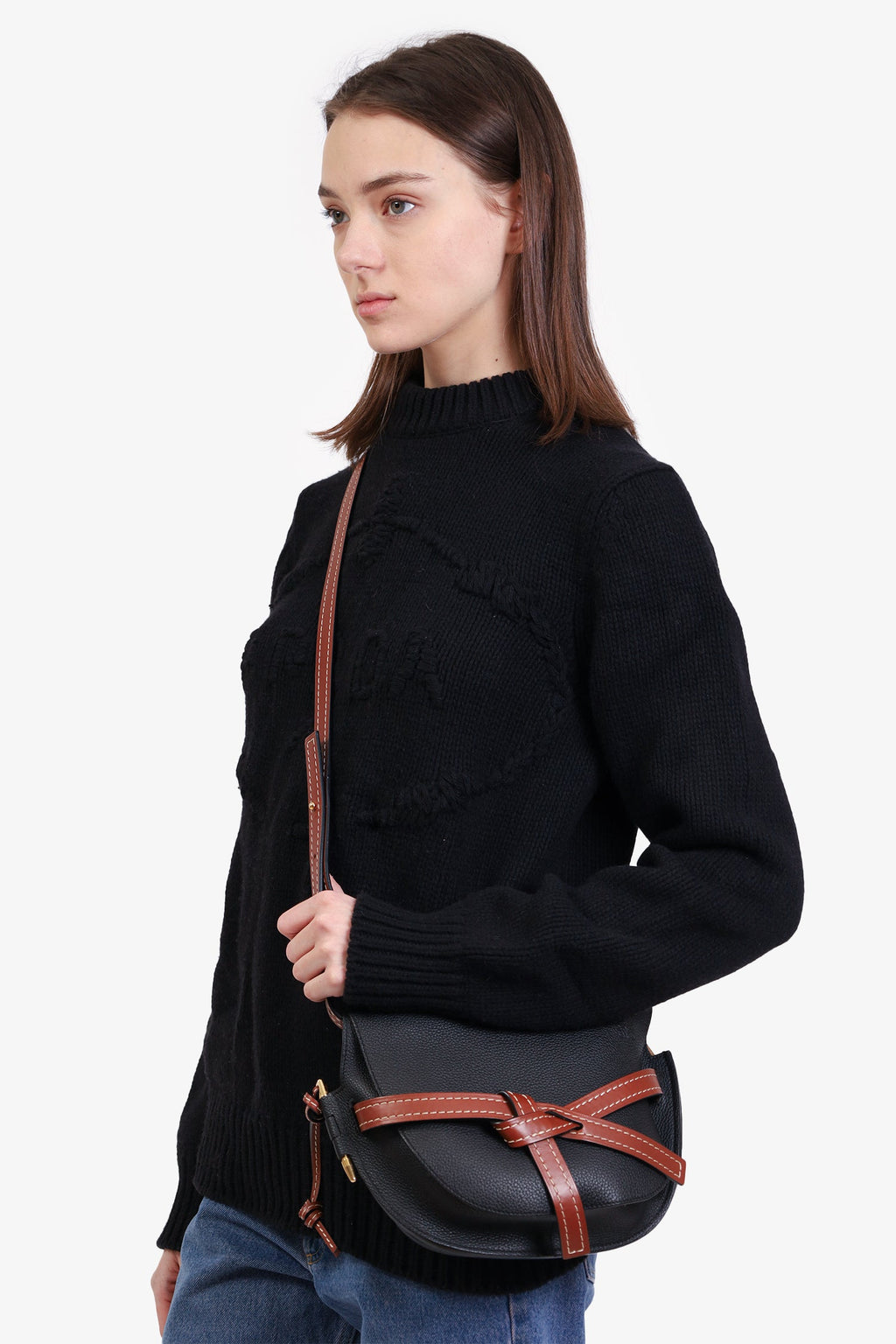Loewe 2018 Black/Brown Grained Leather Small Gate Bag