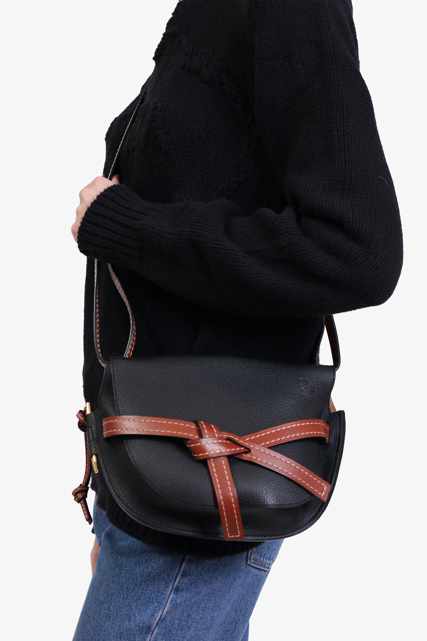 Loewe 2018 Black/Brown Grained Leather Small Gate Bag