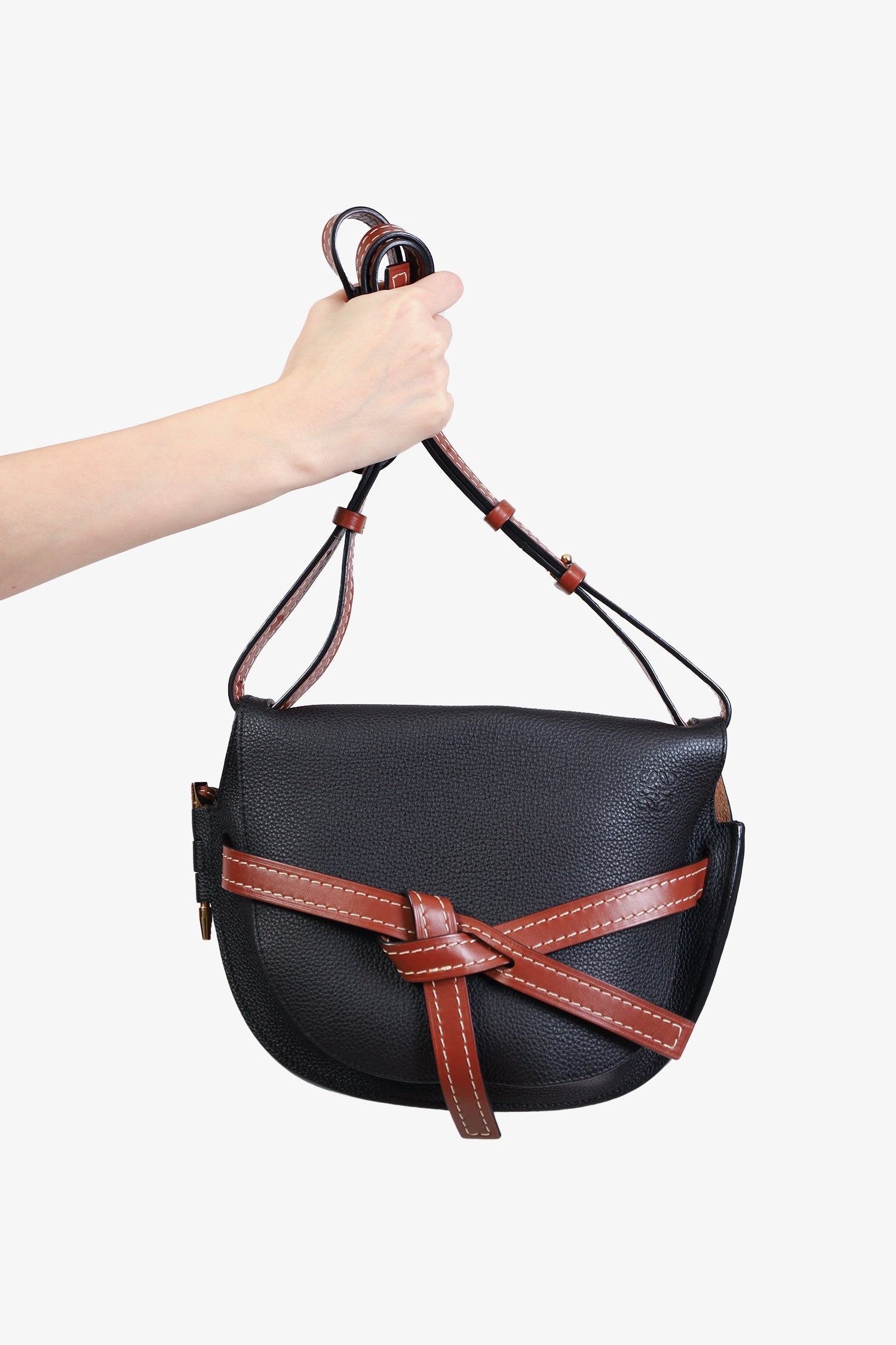 Loewe 2018 Black/Brown Grained Leather Small Gate Bag