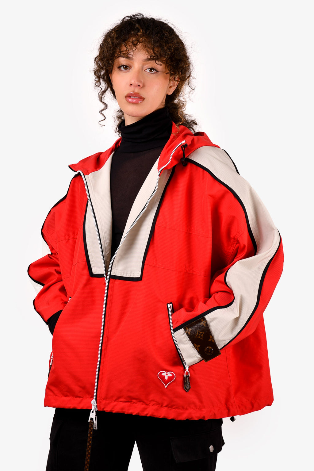Louis Vuitton Red/White Nylon Monogram Zippered Jacket Size 40