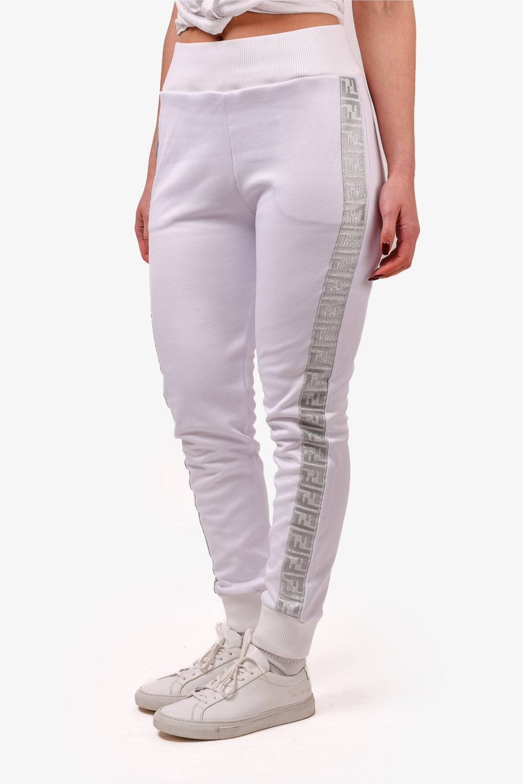 Fendi White/Silver Zucca Side Track Pants Size 40