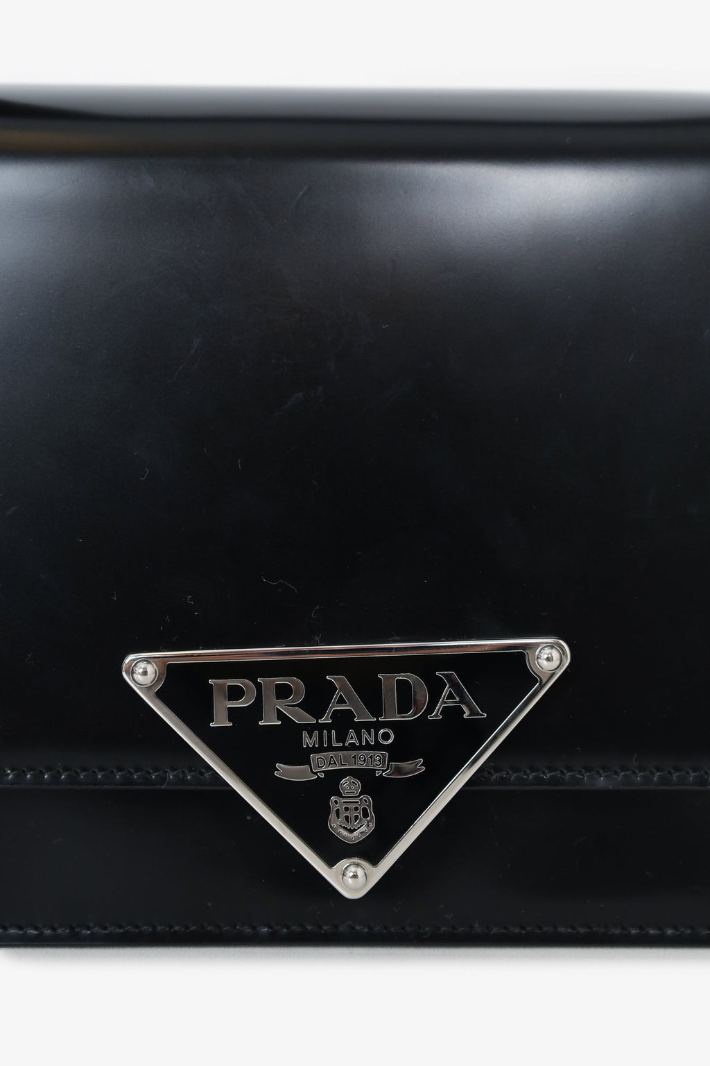 Prada Black Brushed Spazzolato Embleme Flap Bag