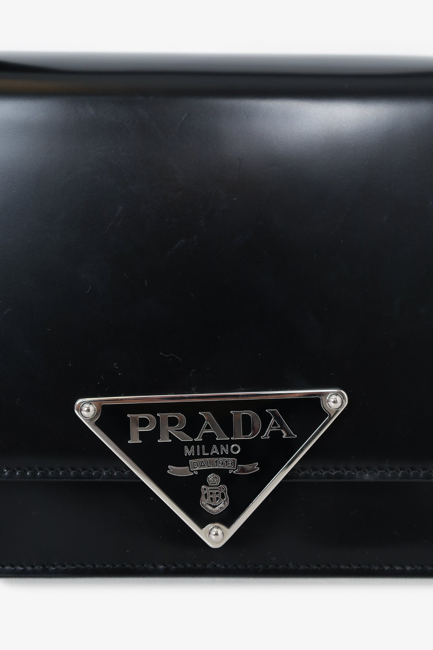 Prada Black Brushed Spazzolato Embleme Flap Bag