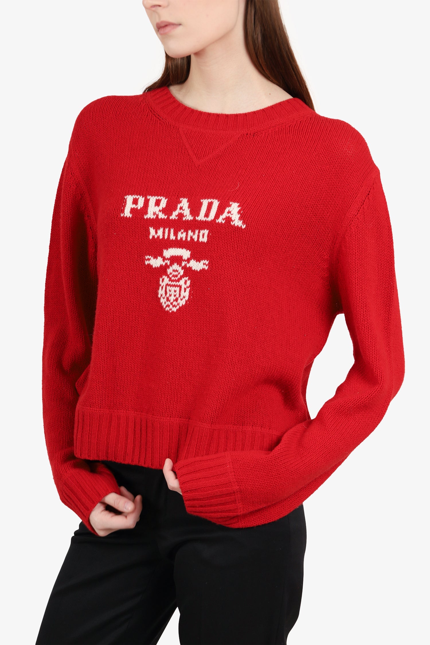 Prada Red Wool/Cashmere Crew Neck Sweater 42
