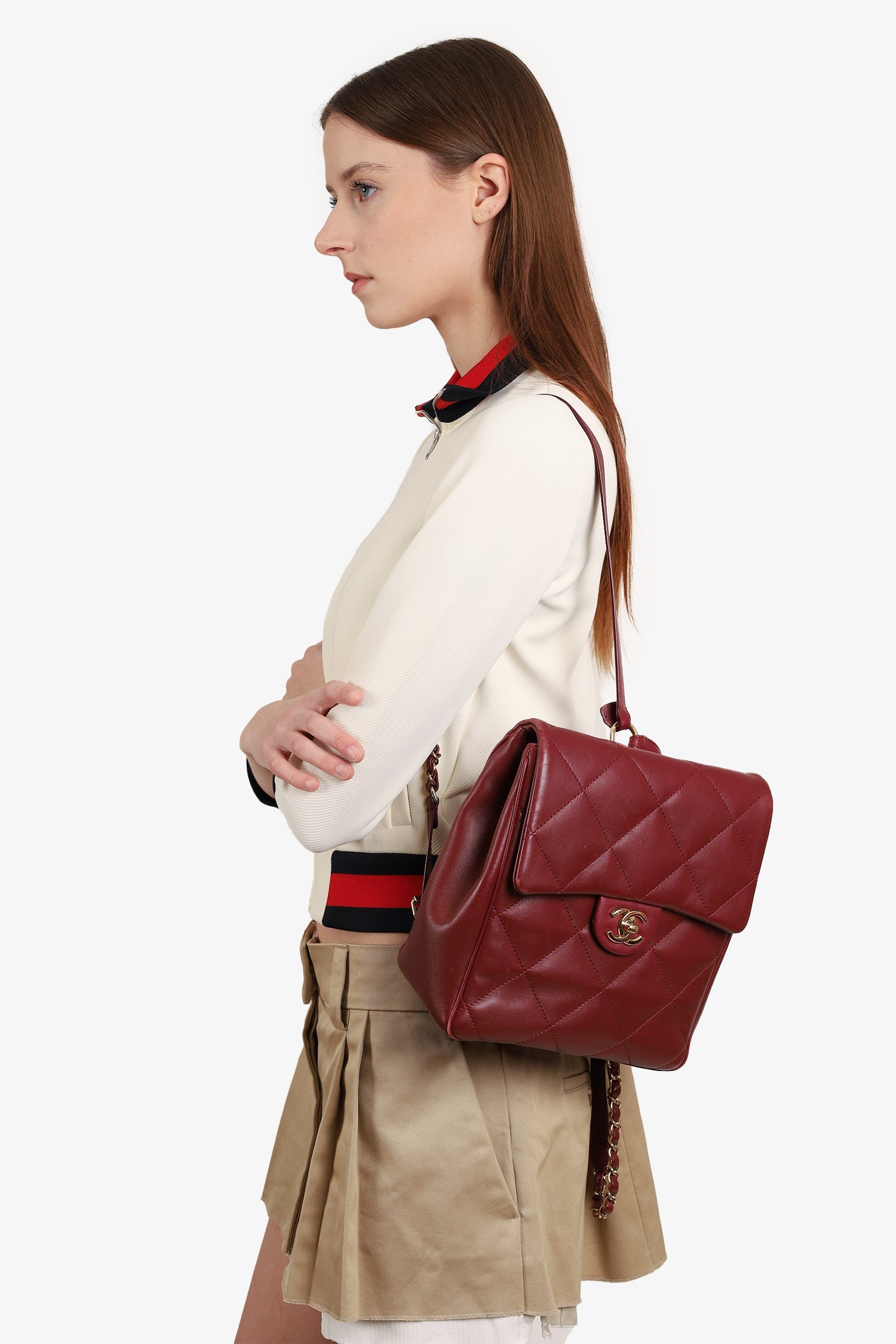 Pre-Loved Chanel™ 2019 Red Quilted Leather Bordeaux Backpack