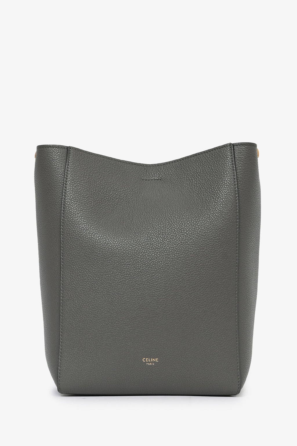 Celine 2023 Grey Leather 'Seau Sangle' Small Bucket Bag