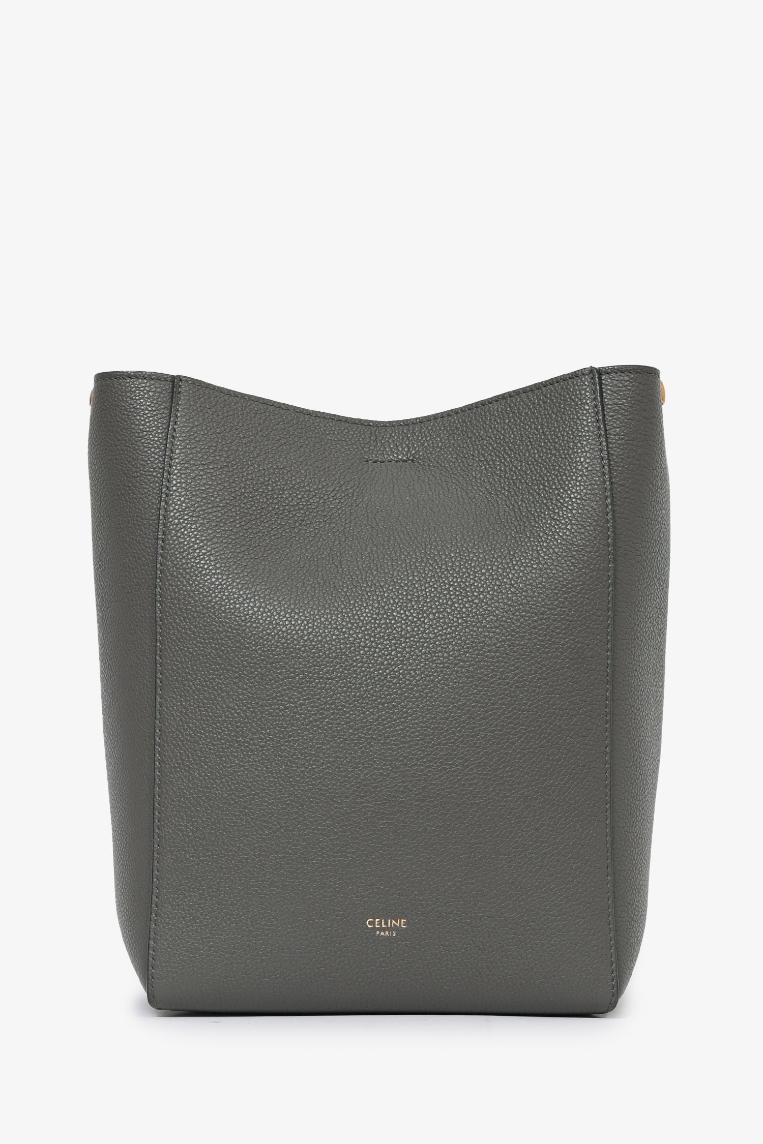 Celine 2023 Grey Leather 'Seau Sangle' Small Bucket Bag