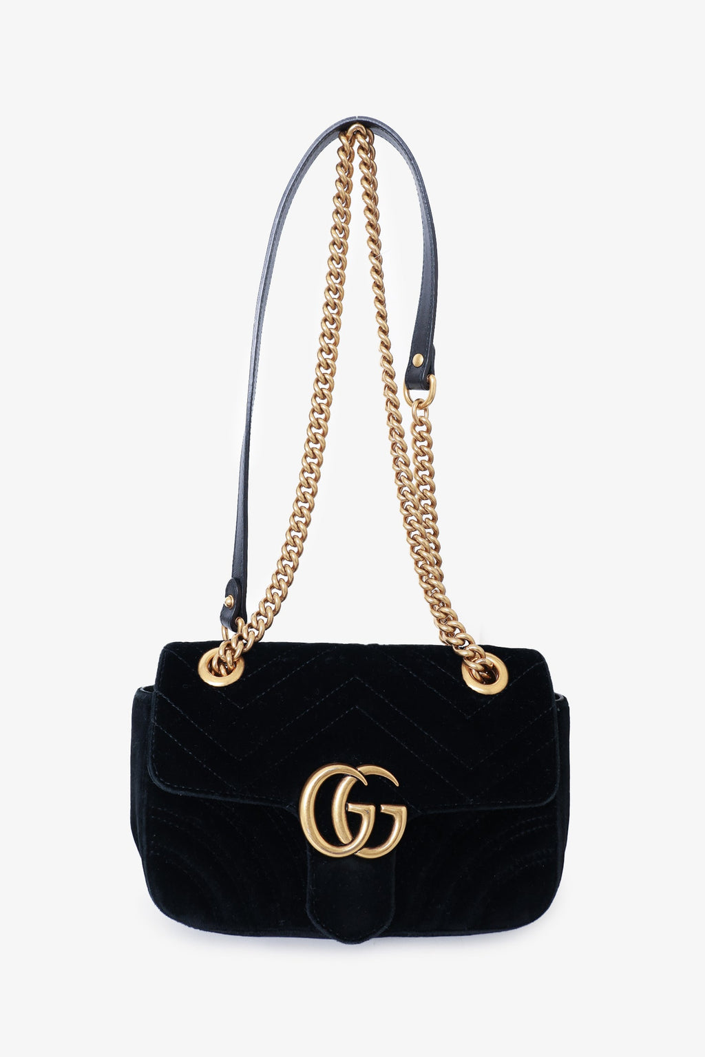 Gucci Black Matelasse Velvet Mini GG Marmont Shoulder Bag