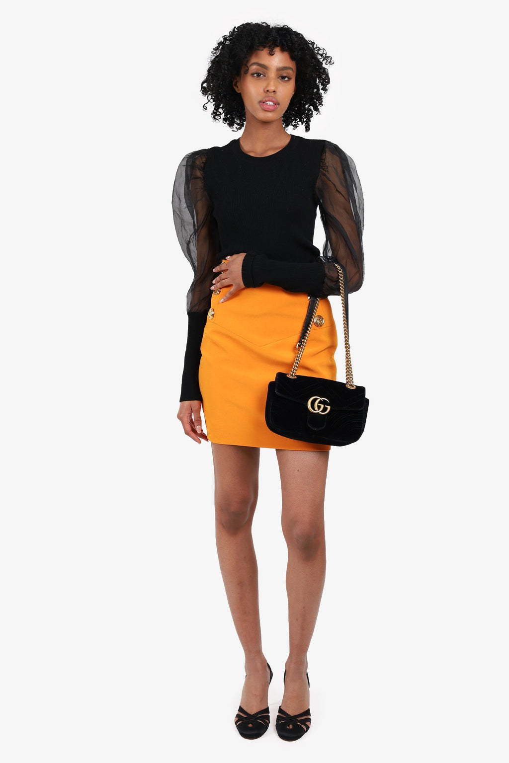 Gucci Black Matelasse Velvet Mini GG Marmont Shoulder Bag
