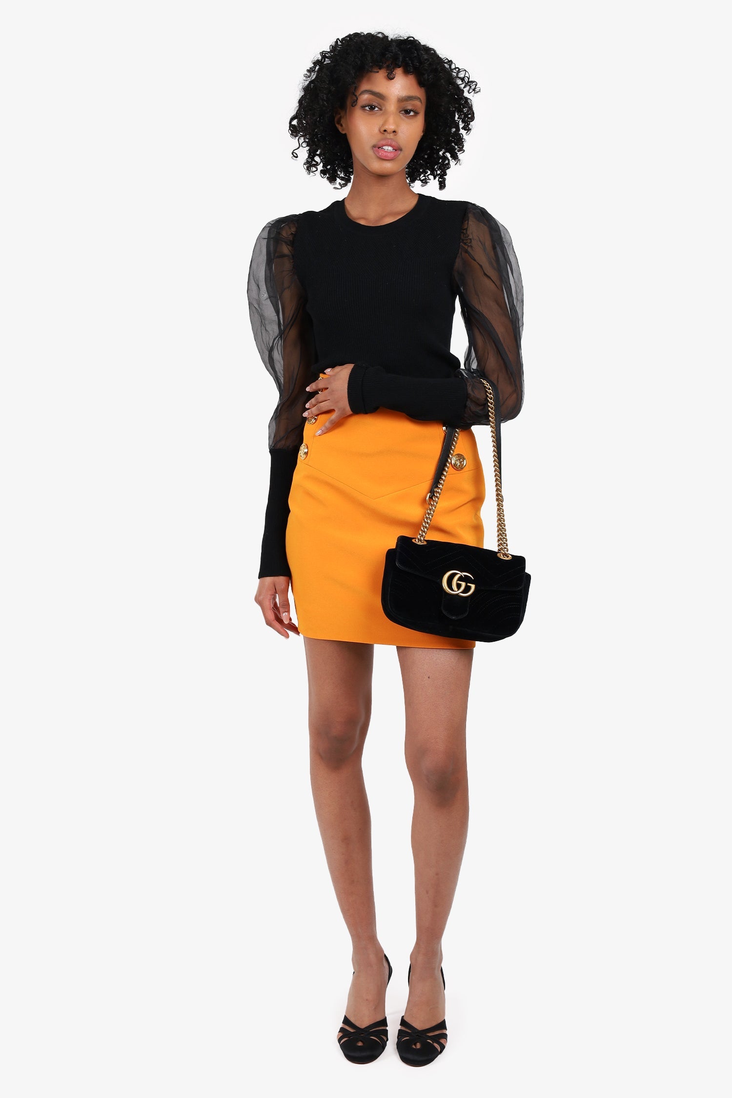Gucci Black Matelasse Velvet Mini GG Marmont Shoulder Bag