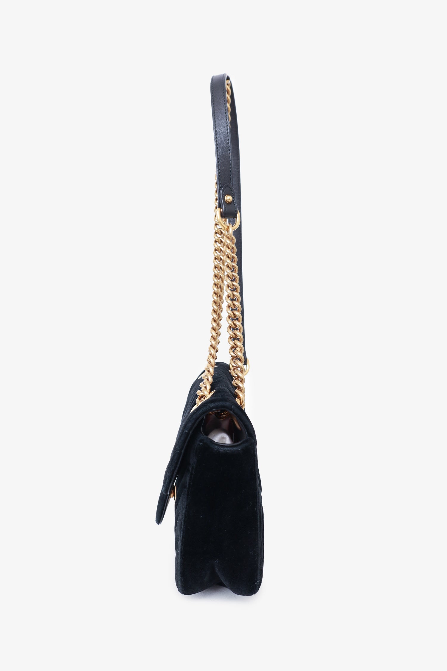 Gucci Black Matelasse Velvet Mini GG Marmont Shoulder Bag
