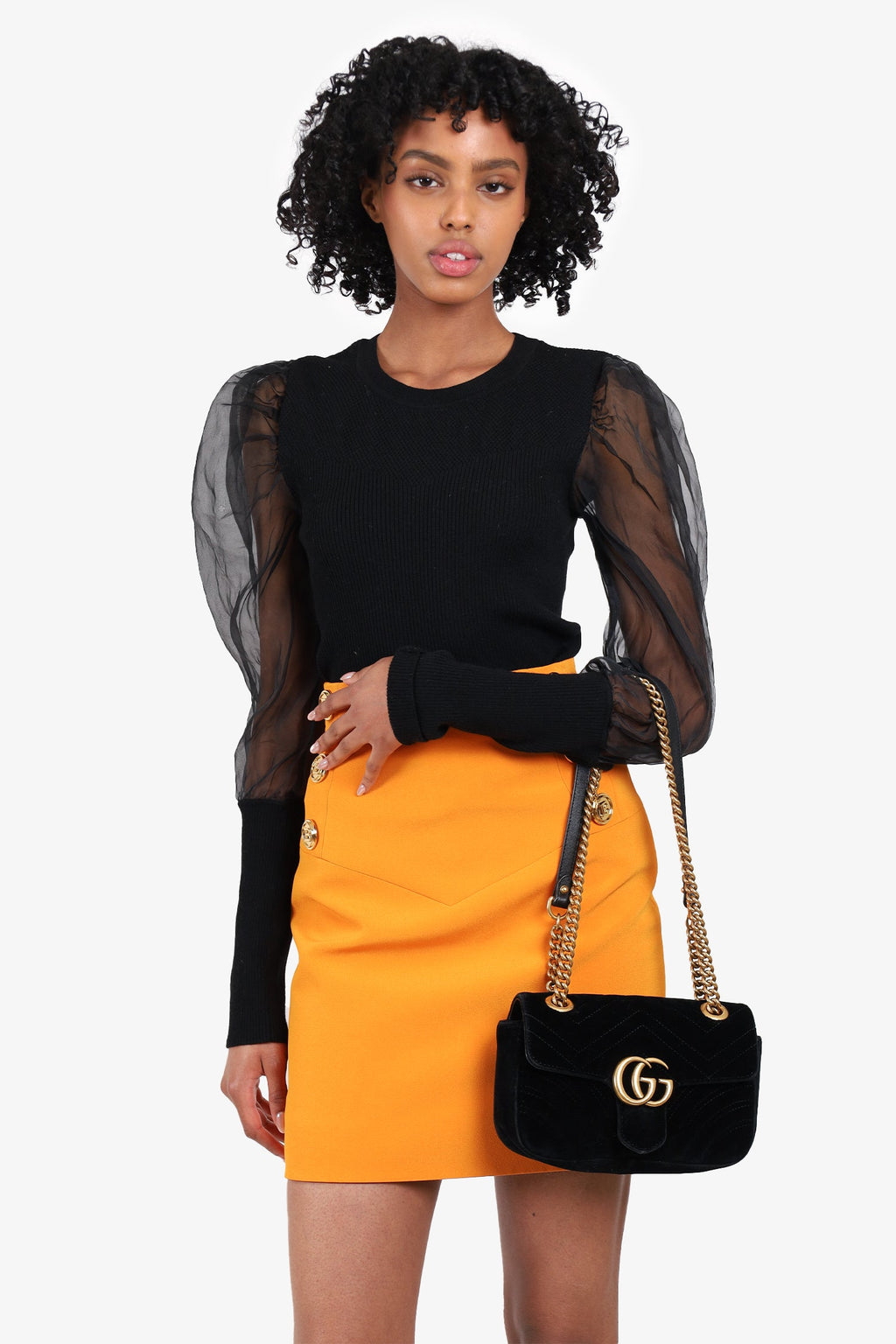 Gucci Black Matelasse Velvet Mini GG Marmont Shoulder Bag