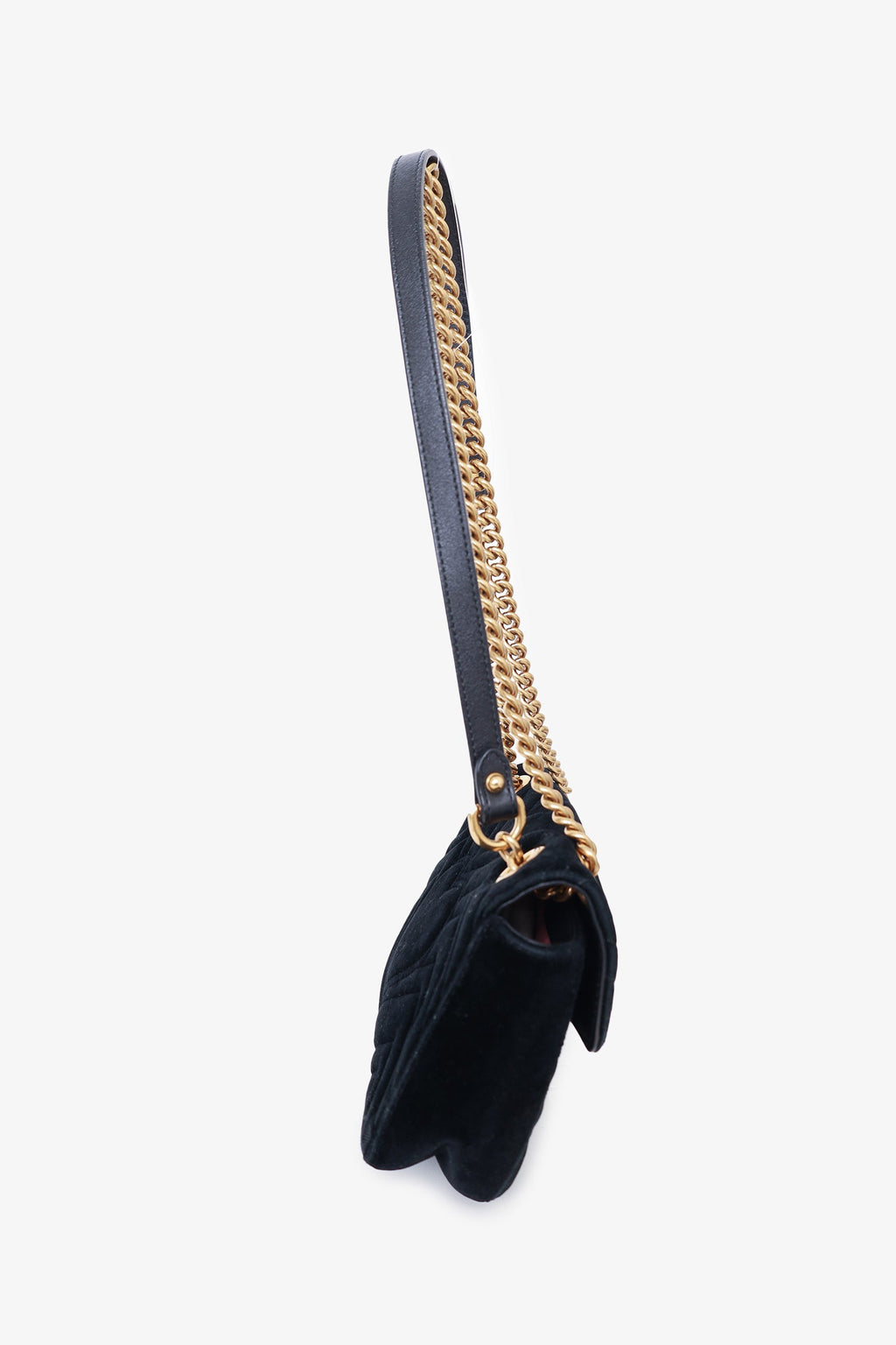 Gucci Black Matelasse Velvet Mini GG Marmont Shoulder Bag