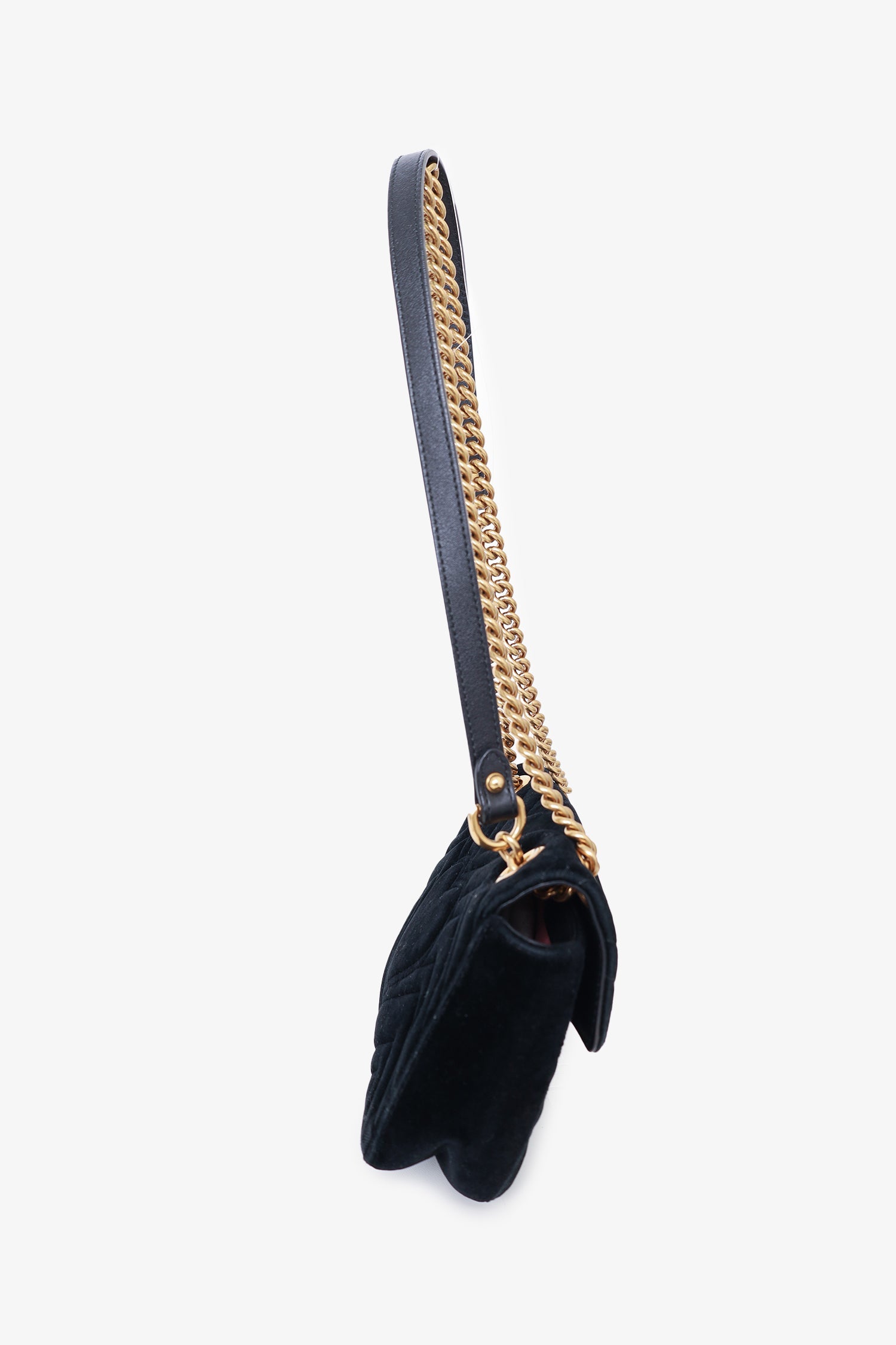 Gucci Black Matelasse Velvet Mini GG Marmont Shoulder Bag