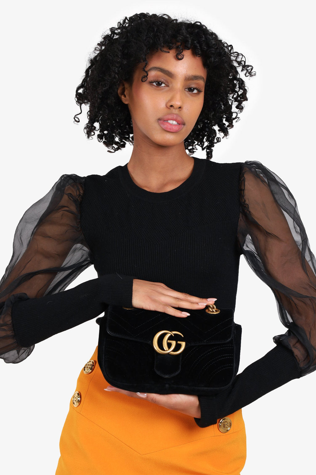 Gucci Black Matelasse Velvet Mini GG Marmont Shoulder Bag
