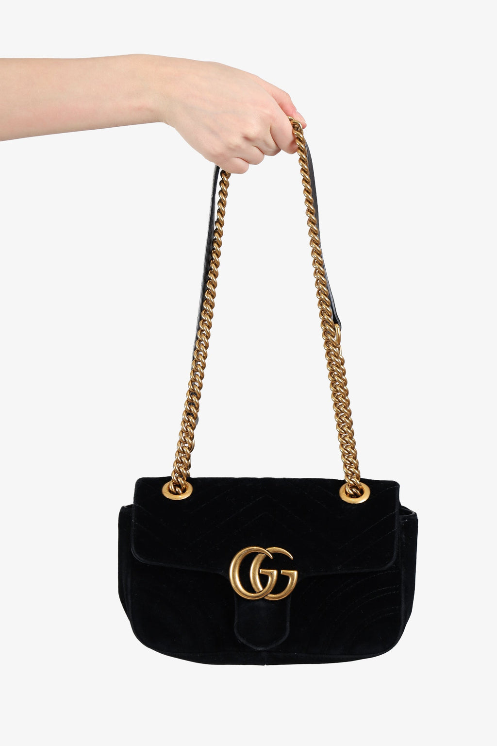 Gucci Black Matelasse Velvet Mini GG Marmont Shoulder Bag