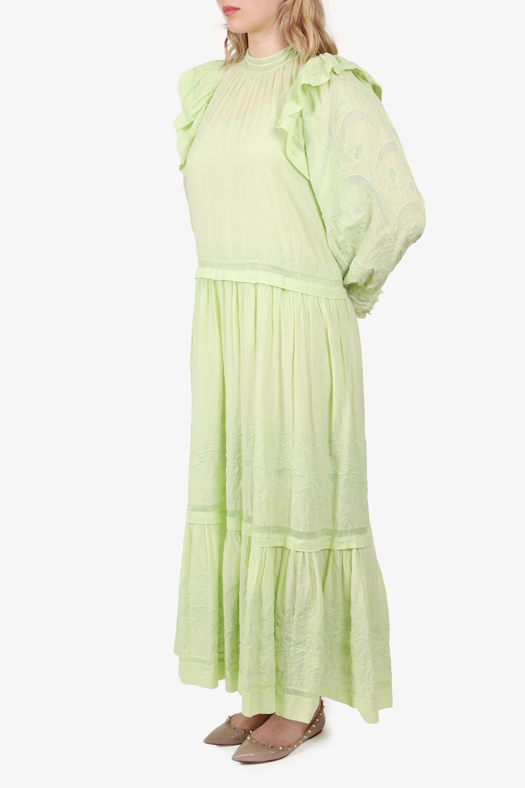 Ulla Johnson Green Lace Ruffle Maxi Dress Size 4