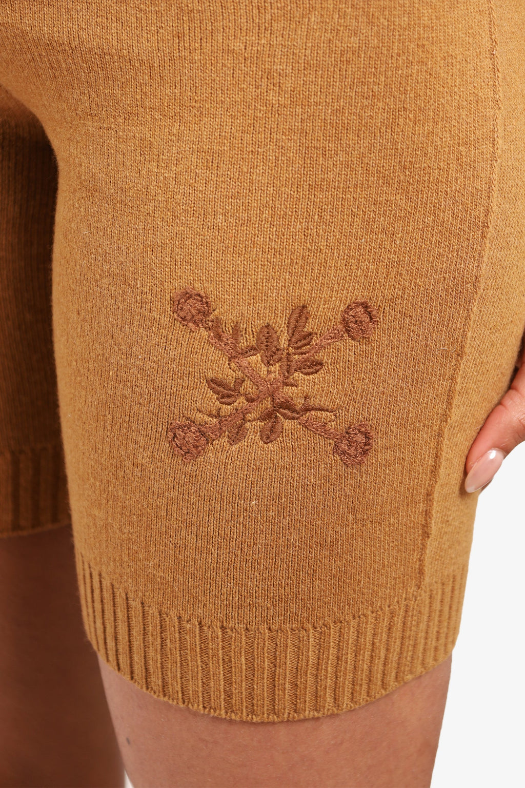 Off-White Tan Wool Knit Bra Top + Embroidered Bermuda Shorts Size XXS