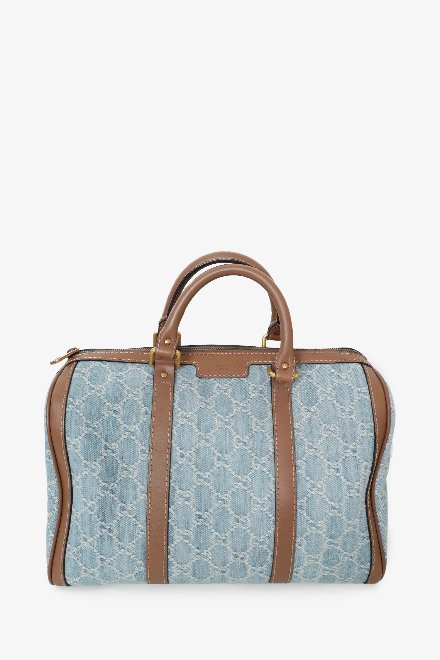 Gucci Blue/Brown Denim/Leather GG Supreme Boston Top Handle with Strap