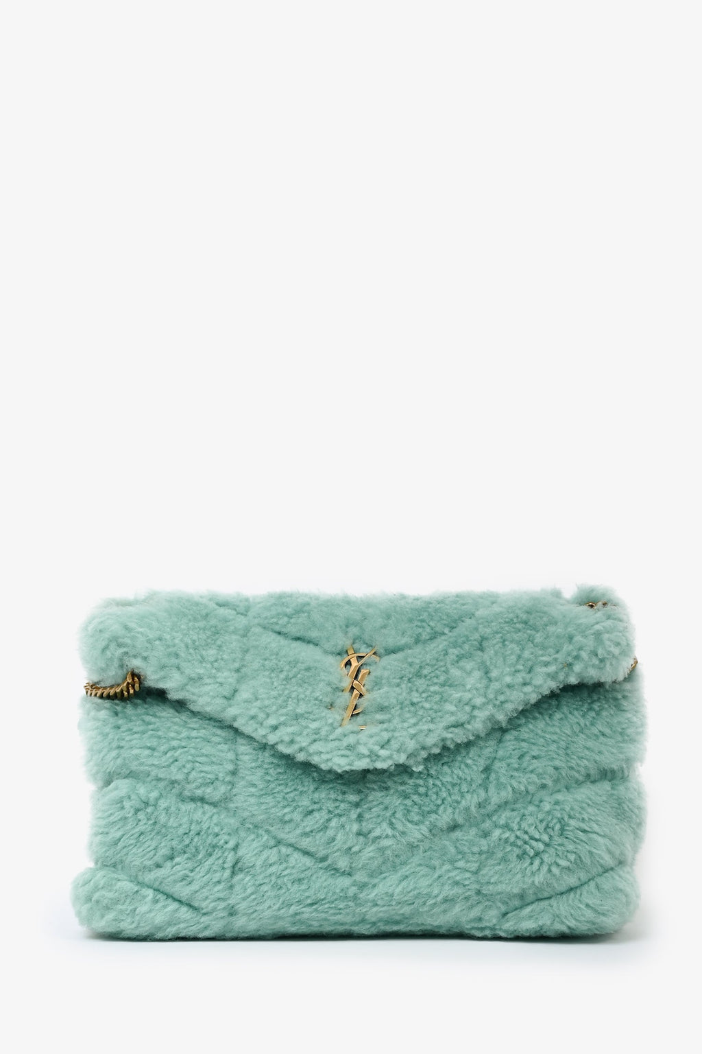 Saint Laurent 2021 Teal Shearling Loulou Shoulder Bag (As Is)
