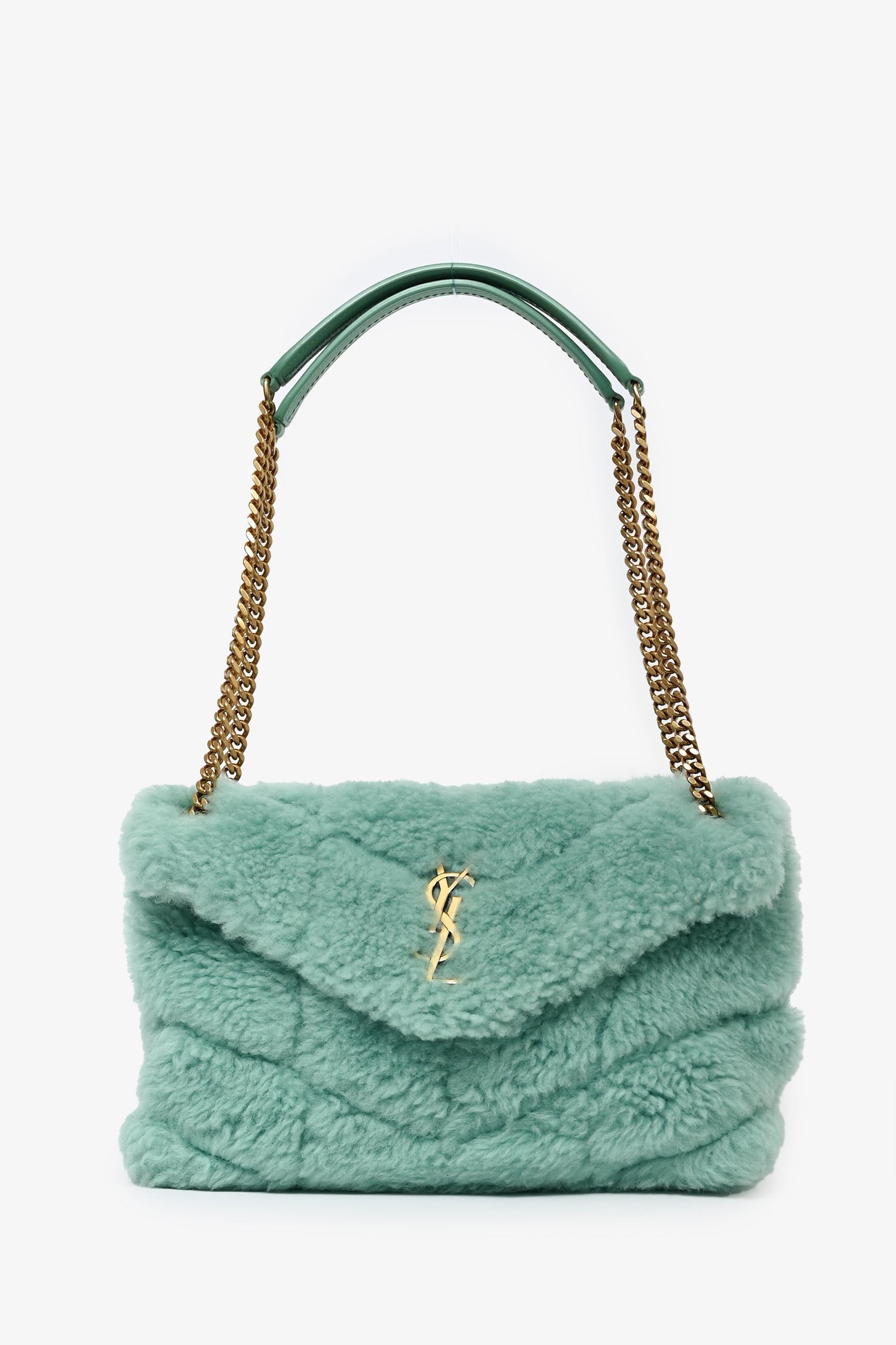Saint Laurent 2021 Teal Shearling Loulou Shoulder Bag (As Is)