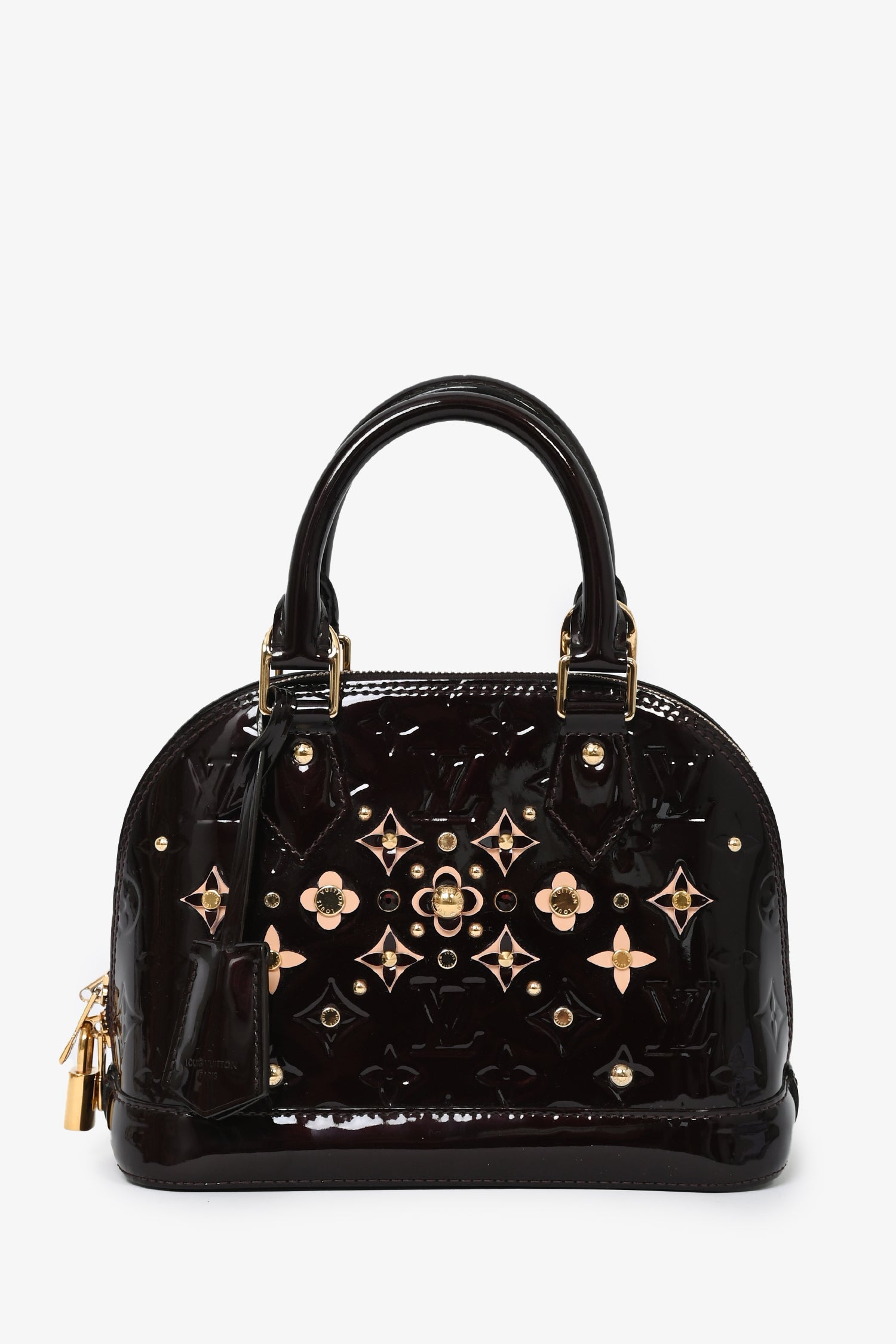 Louis Vuitton 2016 Limited Edition Amarante Vernis Flower Embellished Alma BB with Strap